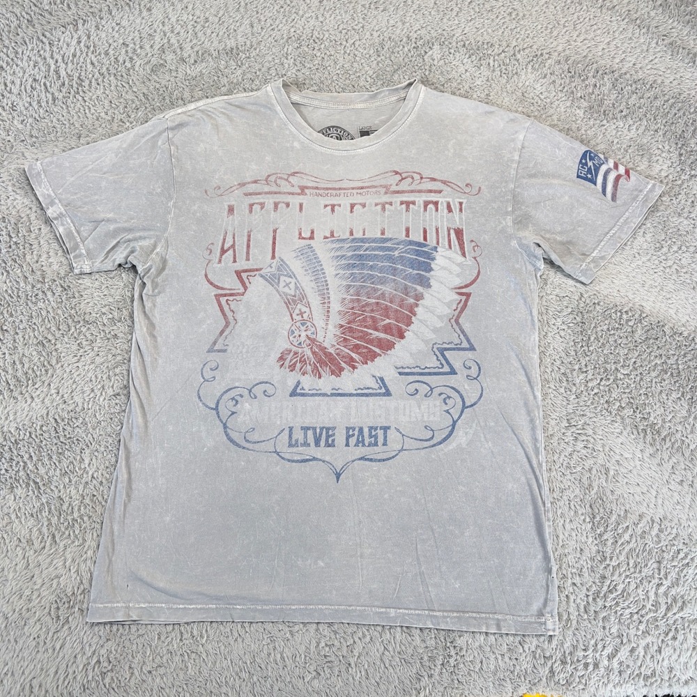 Affliction American Customs Live Fast Indian Headdress Acid Wash T-Shirt Large